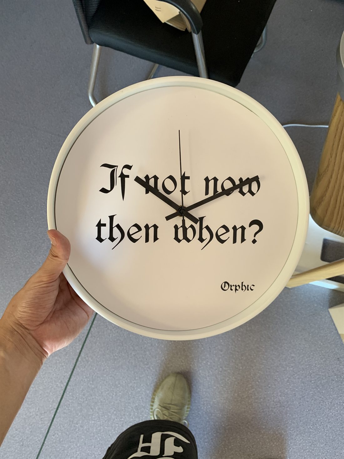 Gothic phrase custom wall clock with black text on cream face