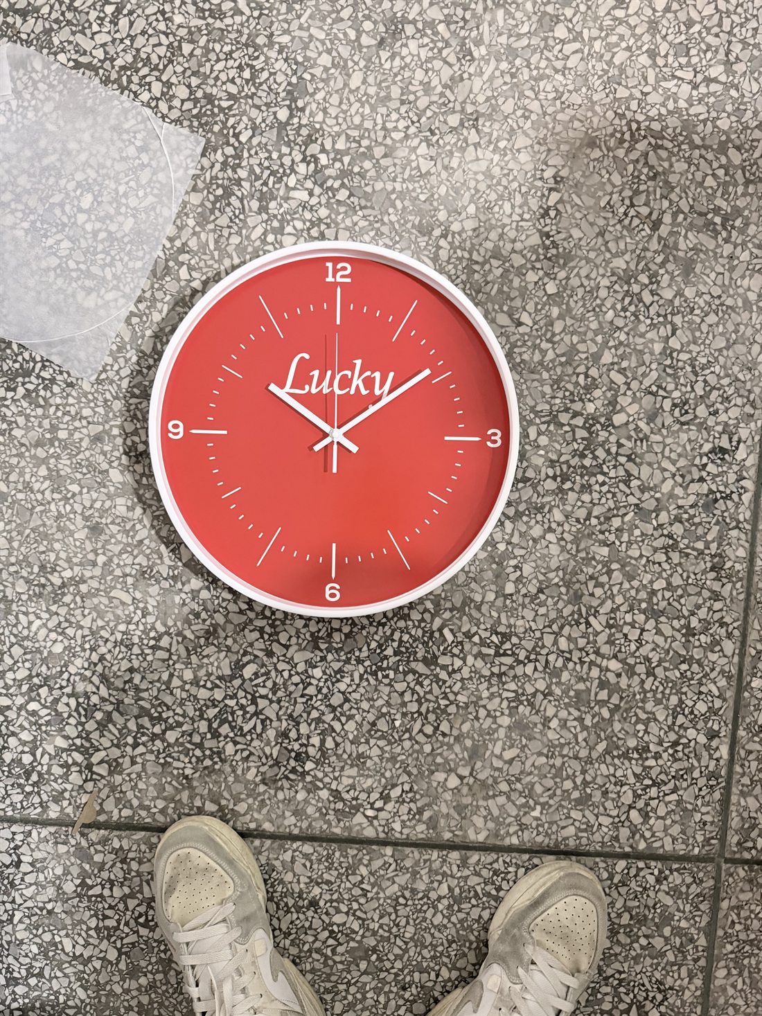 Lucky red custom wall clock with white frame and simple markers