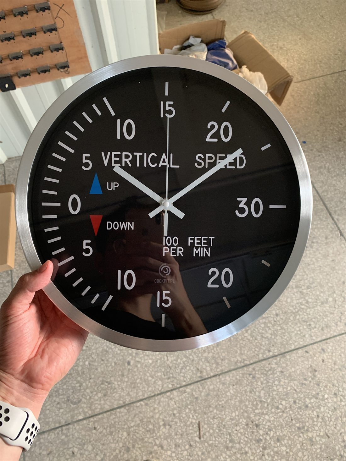 Vertical speed instrument custom clock with black aircraft style dial