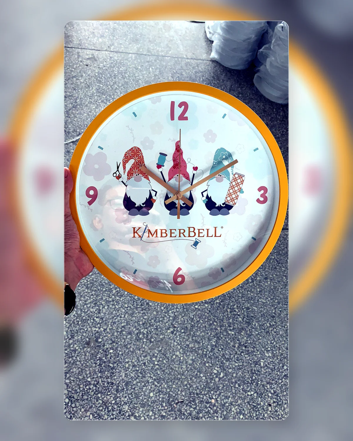 Real illustrated gift wall clock with yellow frame