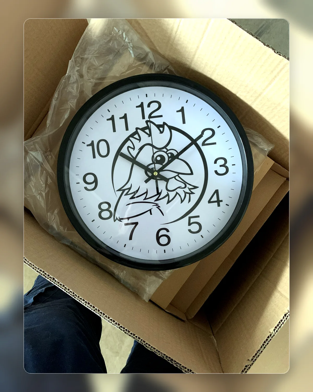 Real rooster line art custom wall clock